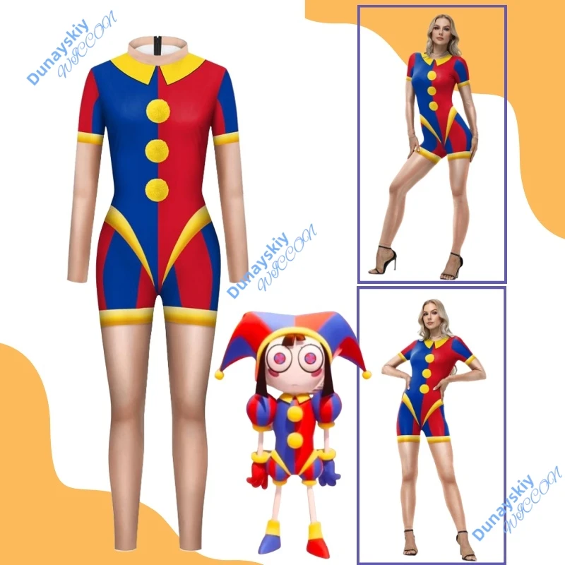 

Женский цирковой клоун Pomni, костюм для косплея, комбинезон, аниме, юбка клоуна, идеально подходит для Хэллоуина, Джокера, карнавала, вечеринки