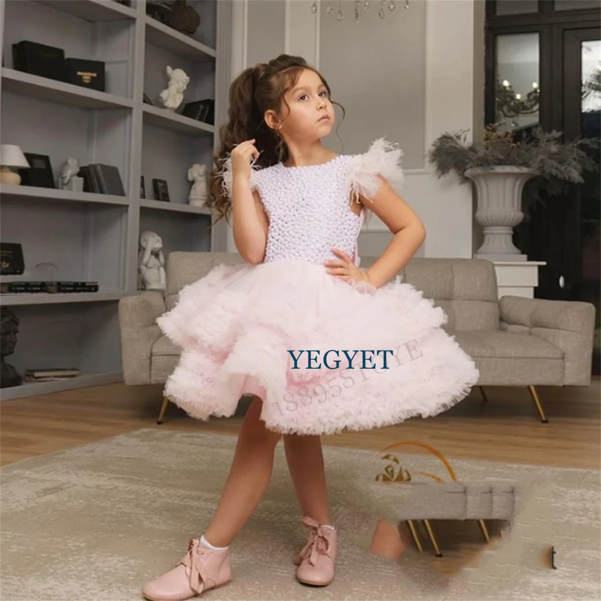 

Fashion Sleeveleless Pink Flower Girl Dresses Summer Scoop Tiered 2023 Summer Beading Wedding Party Gowns New платье женское