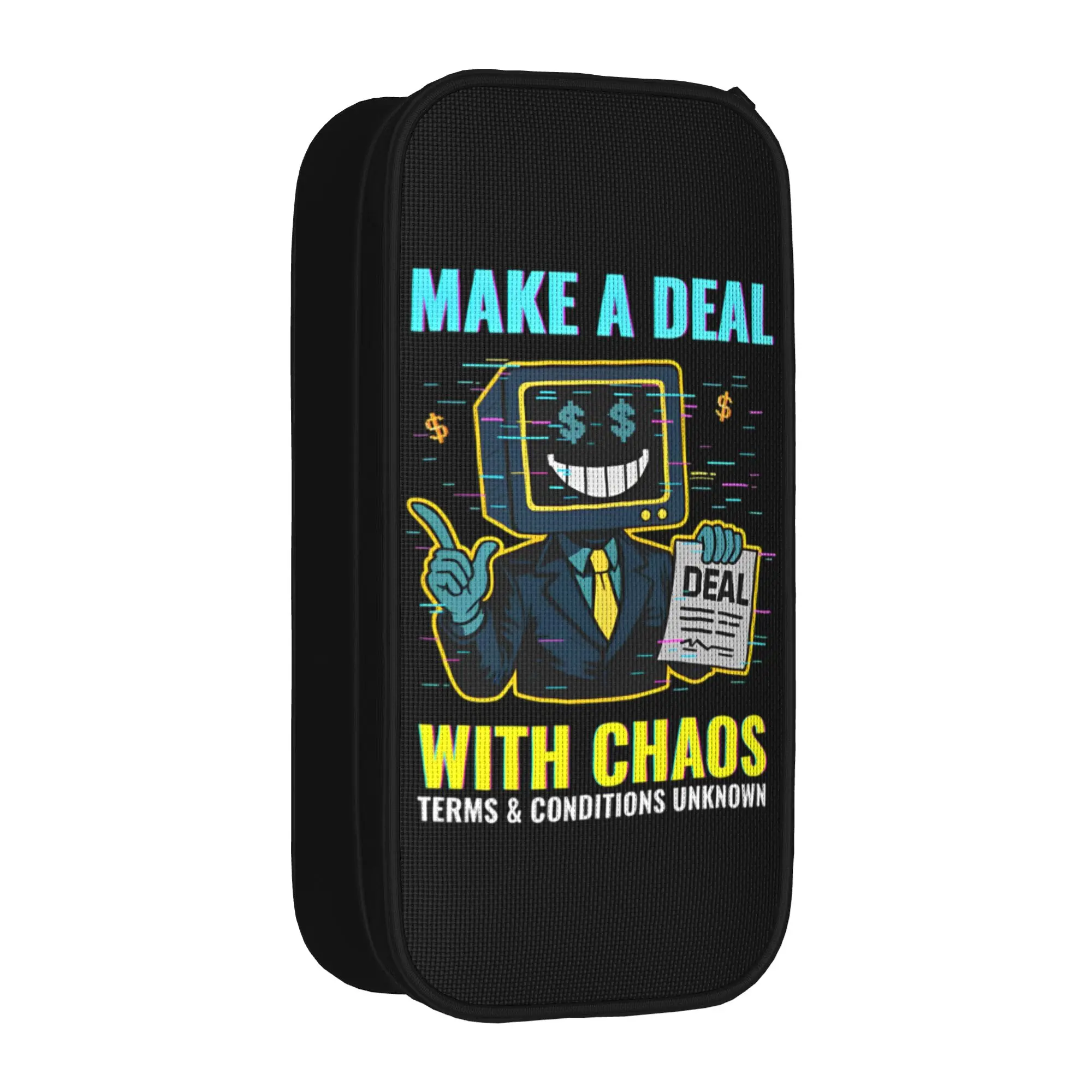 Lovely Deltarunes Make a Deal With Chaos Pencil Case Glitchcore Pencil Box Pen Holder Student Large Storage Bags School Gift