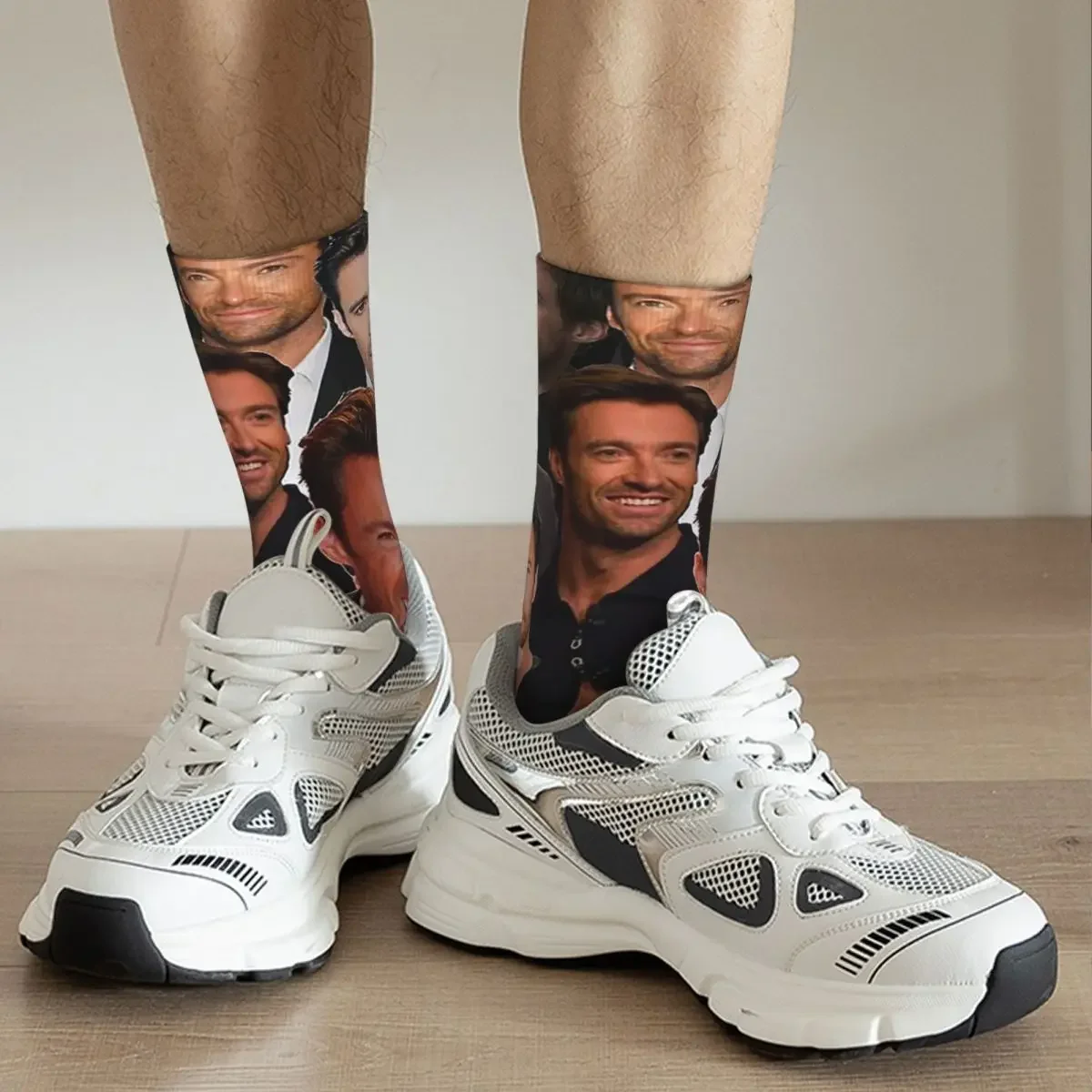 Hugh Jackman Photo Collage Socks Harajuku High Quality Stockings All Season Long Socks Accessories for Man\'s Woman\'s Gifts