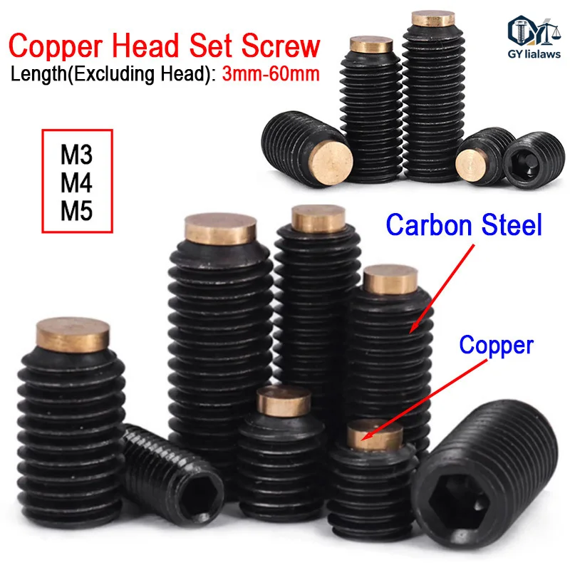 1/2/5/10pcs 12.9 Grade High-Strength Hexagonal Copper Head Buffer Screw/Black Headless Bolt Set Screws M3 M4 M5