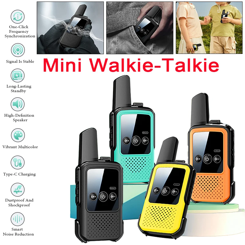 Two-way Handheld Mini Radios Noise-Canceling Wireless Long-Range Transmission Walkie-Talkie 4 Colors Optional for Children Gifts