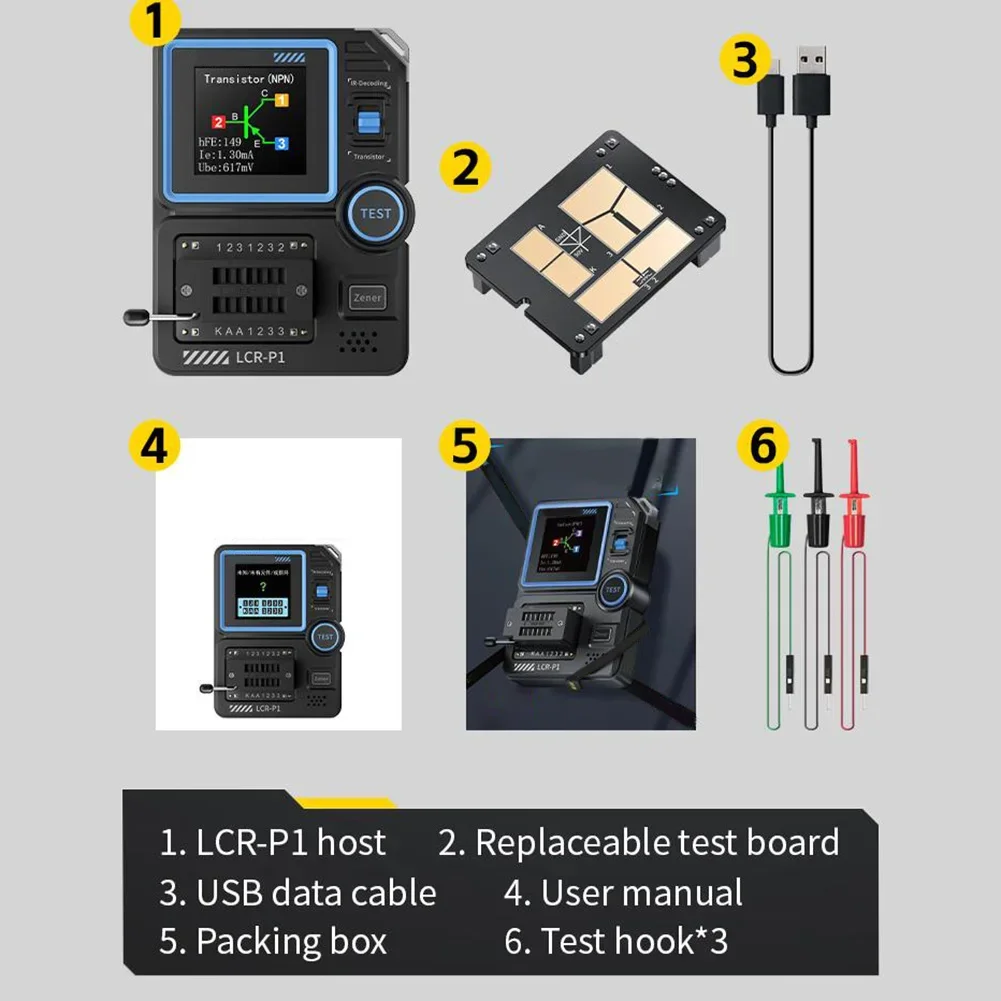 LCR-P1 Transistor Tester Capacitor With Color Screen Multi-Function Anti-Burn Diode Transistor LCR ESR NPN PNP MOSFET