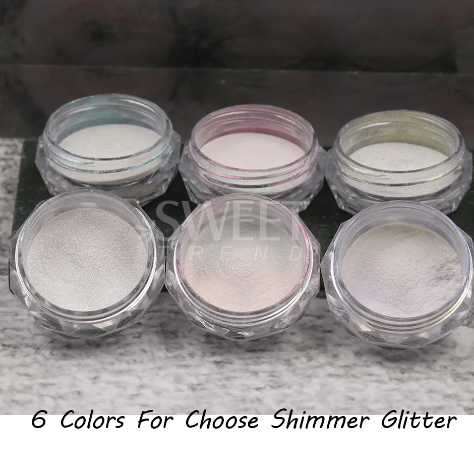 1 Box Perle Weiß Chrom Pulver Nagel Glitter Spiegel Reiben auf Nägel Meerjungfrau Aurora Feinen Pigment Polnischen Staub mit Pinsel JIE01