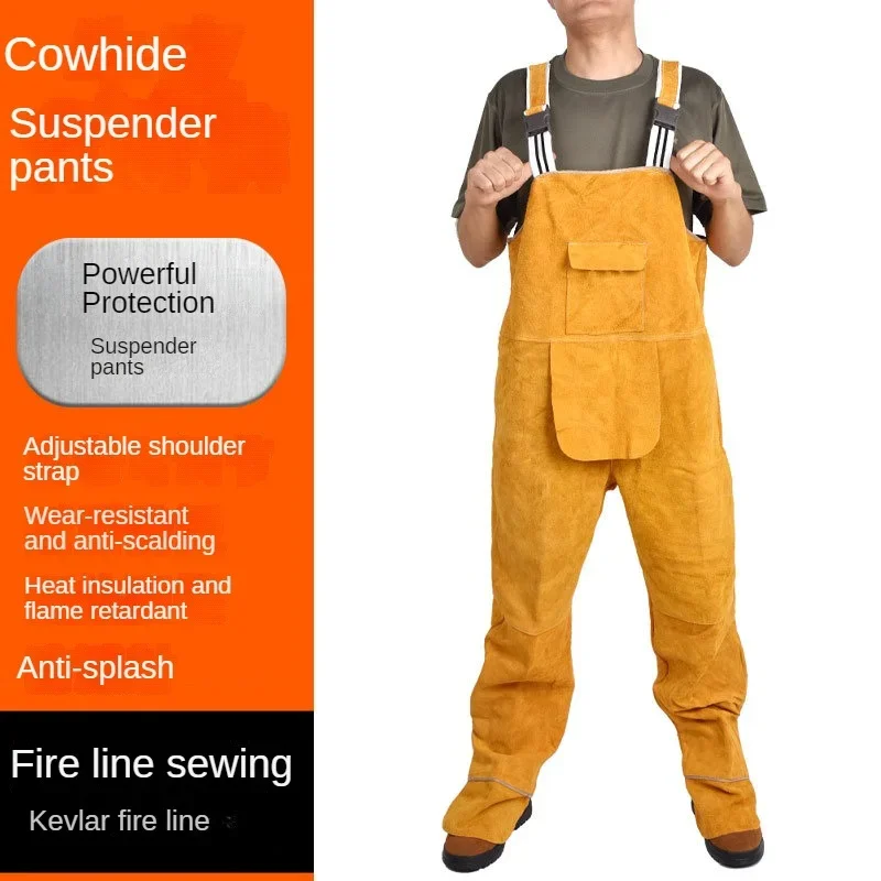 

Cowhide Flame-retardant Wear-resistant Thermal Insulation Fireproof Welding Work Labor Protective Clothing Pants Jumpsuit - XXL