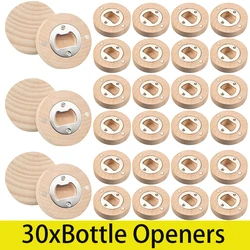 30Pcs Wooden Round Shape Bottle Opener Coaster Fridge Magnet Beer Bottle Opener