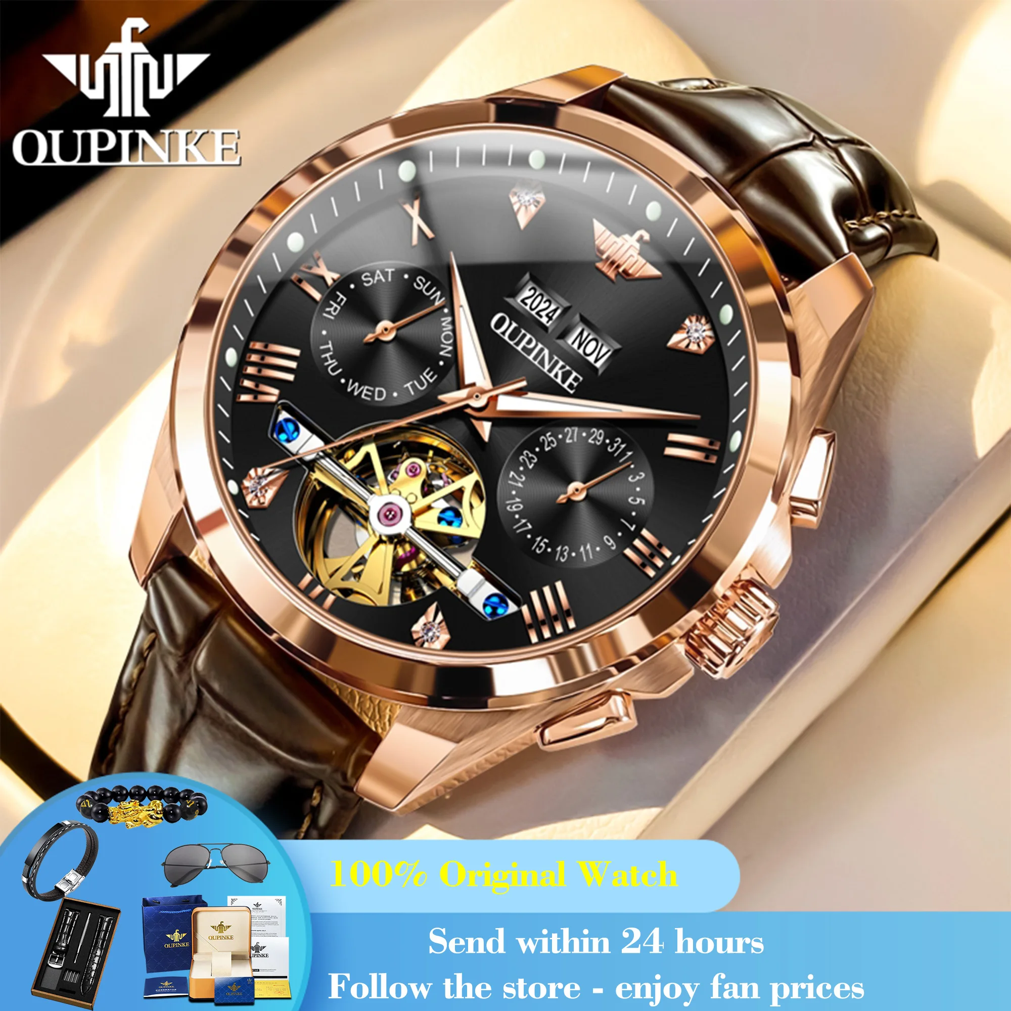 

OUPINKE 3186 Men's Watch Classic Original Auto Date Mechanical Watch For Men Fashion Luxury Waterproof Hollow Dress Wristwatch
