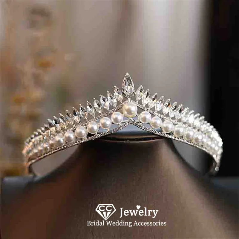 Coroas cc para mulheres, acessórios para cabelo de casamento, noiva, noivado, imitação de pérola, elegante, tiaras, faixa de cabelo hg1165