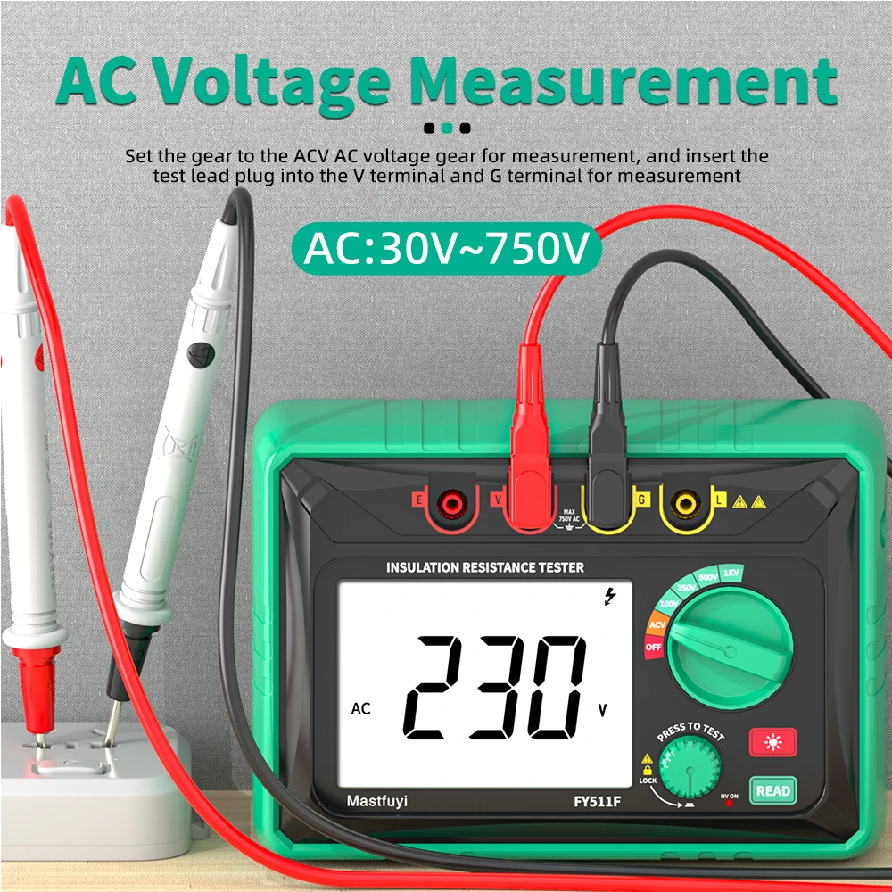 MASTFUYI FY511F Alat Uji Resistensi Isolasi Multimeter Digital Megohmmeter Tegangan Tinggi untuk Pengujian Resistensi Tanah