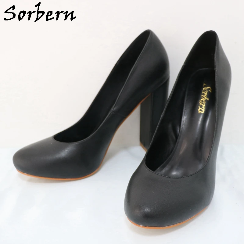 Sorbern Leopard Shiny PU Women Pumps Round Toe Square Chunky High Heels Custom Ladies Shoes Exclusive Size 45 OL Dress Shoes