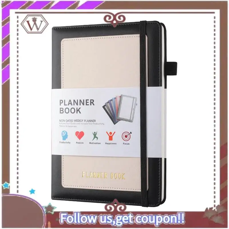 ABBG-Week Planner 2024 Notebook con copertina in PU, copertina rigida media (A5), 5,9X8,4 pollici Nero Facile da usare Alta qualità