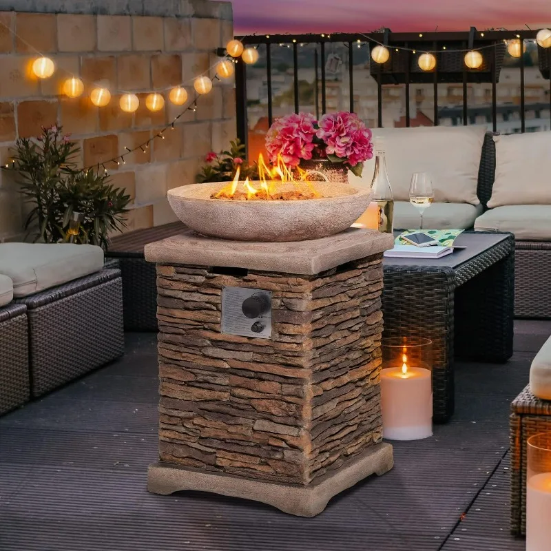 

Propane Fire Pit Table, 20 inches 40,000 BTU Brown Concrete Gas Fire Table w Lava Rocks, Rain Cover, Imitation Stone Design