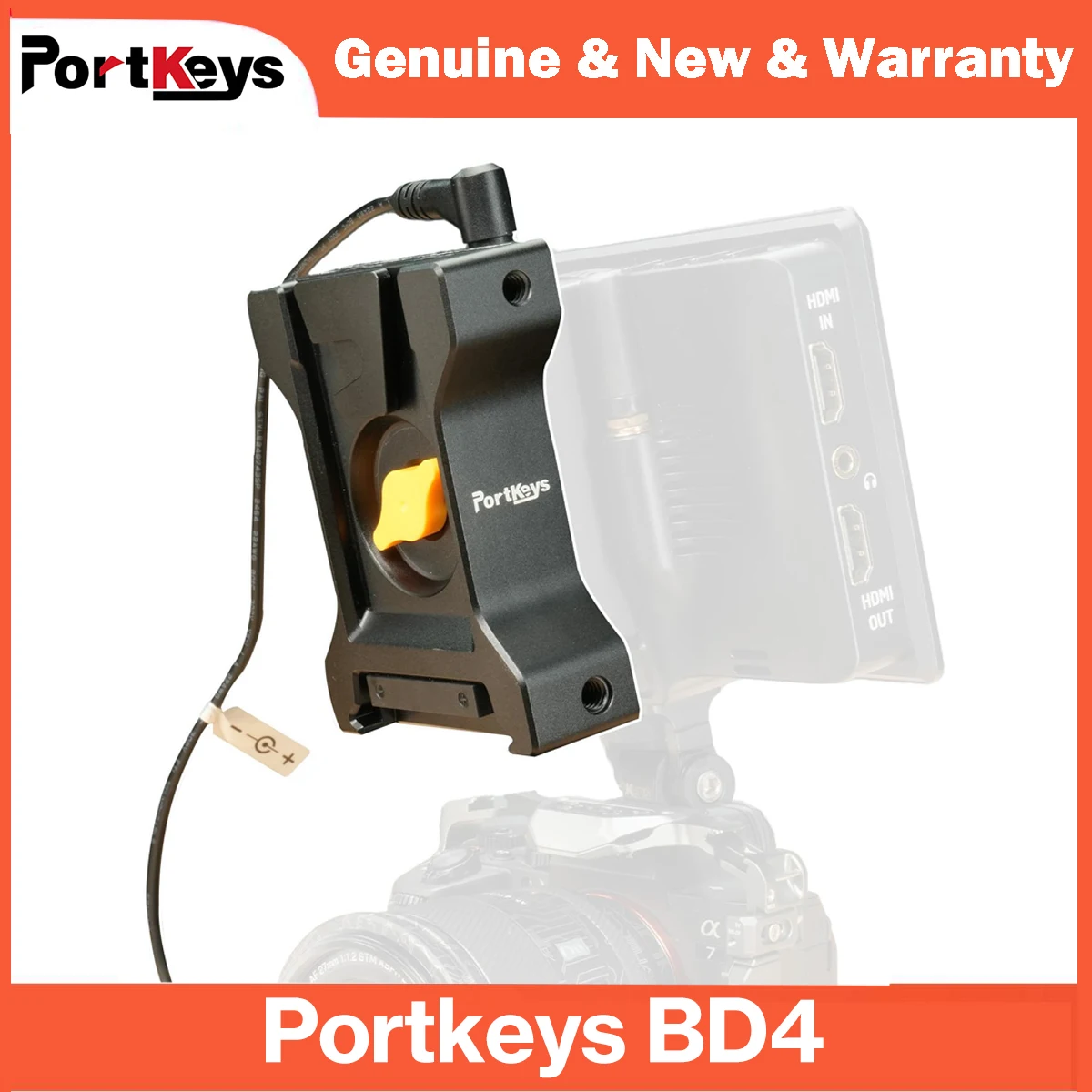 Portkeys BD4 Dummy Battery Power Adapter Dual Output for NP-F Monitor and V-Mount for Camera Monitor, Wireless Video Transmitter