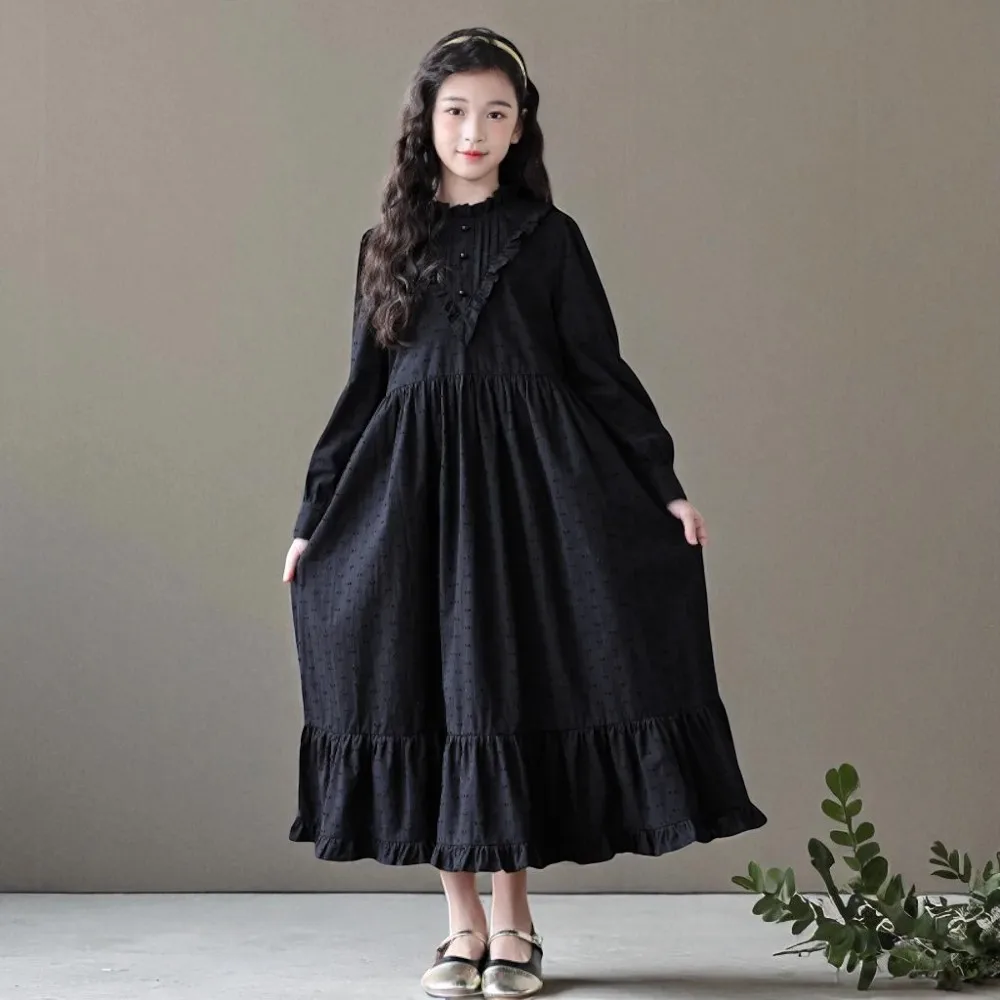 Baby Party Outfits for Girls Dresses Kids Maxi Long Dress Black Muslim Event Princess Dress Children Costumes 6 8 9 10 12 Years