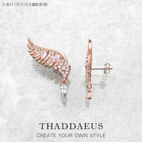 Rose Gold Ear Stud Phoenix Wing with Pink Stones Europe Fine Jewerly For Women Winter Trendy Gift In Pure 925 Sterling Silver