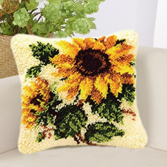 Biedronka Latch Hook Wool Plant Series Pillow Rug Kit DIY Cross Stitch 3D Yarn Embroidery Kits Rug Canvas Carpet Embroidery Gift