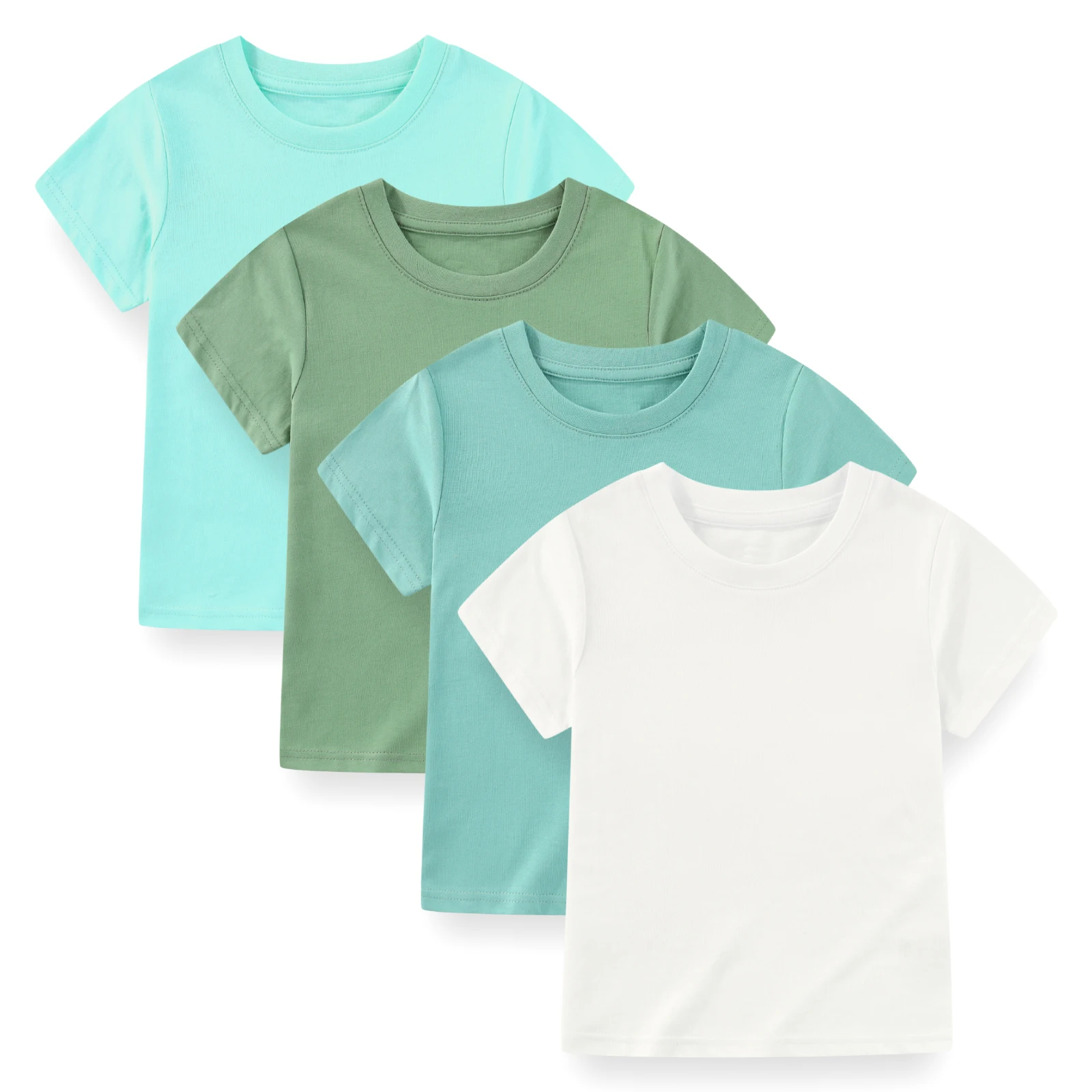 kiddiezoom 4Pcs 2-7T Unisex Toddler Minimalist Solid Short Sleeve T Shirts All Season Soft Breathable Cotton Daily  Casual Tops