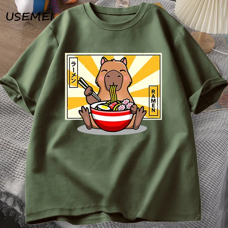 Capybara Cotton T-shirts Casual Men's Clothes Oversized Short Sleeve Tees Summer Japanese Streetwear 90s Animal Graphic T Shirts