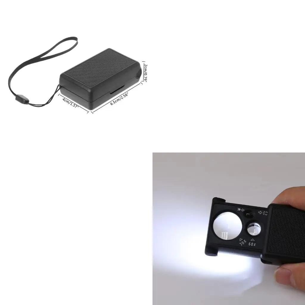 30x 60x Multifunctional Magnifier LED Portable Jeweler Microscope Currency Detector