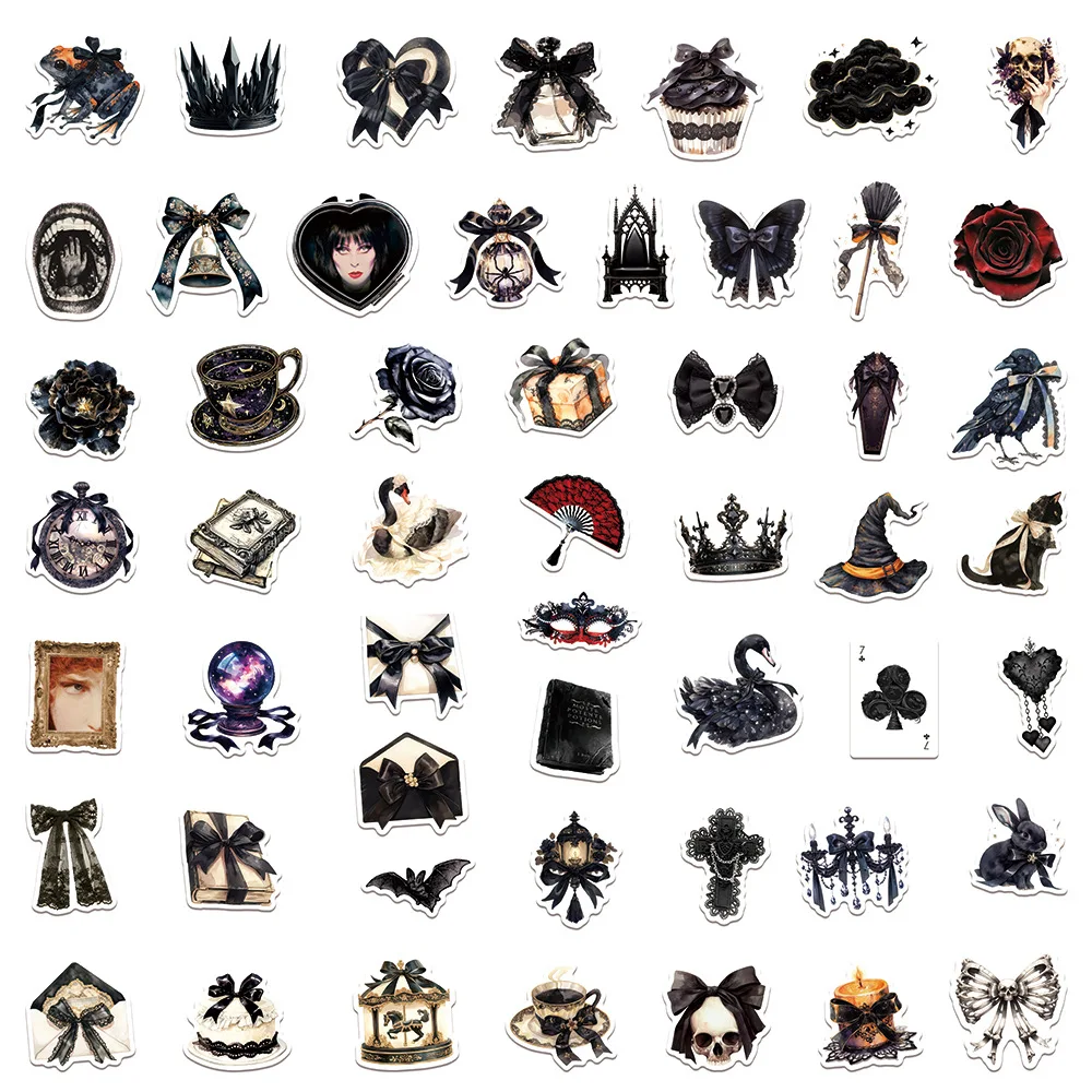 50Pcs Black Red Gothic Aesthetic Graffiti Stickers Cartoon Witch Skull Decals Laptop Phone Suitcase DIY Waterproof Sticker Toy