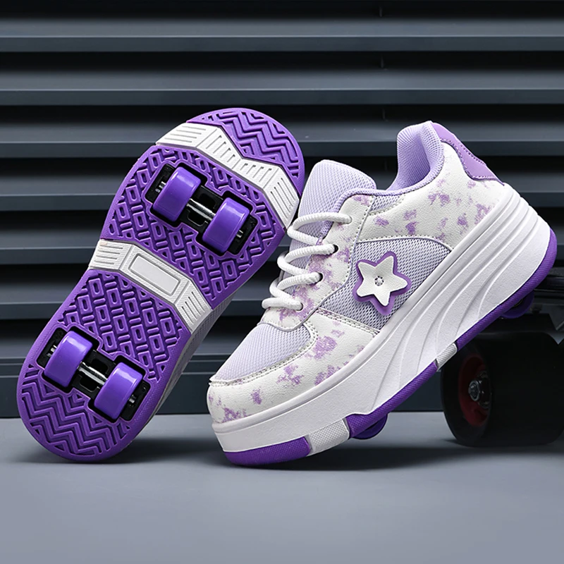 Brand Four Wheel Roller Shoes Boys Girls Walking Shoes Casual Outdoor Sports Slide Shrink School Students Pulleys Shoes Sneakers