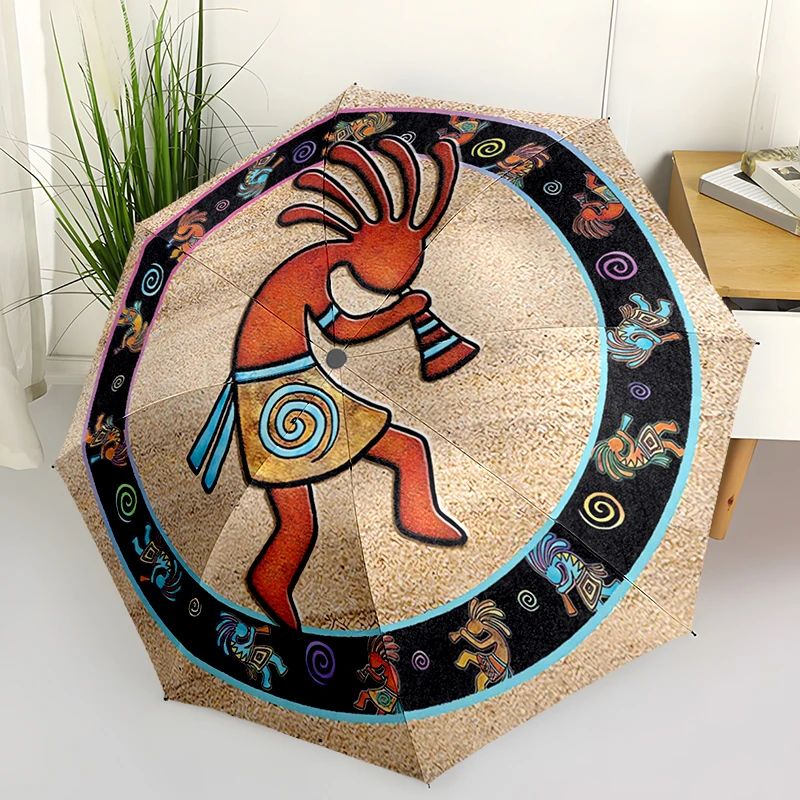 Ethnic Tribal Style Folding Umbrella - Fashionable Auto-Open Design 8 Iron Ribs Plastic Handle Foldable Sunshade，Perfect Gifts