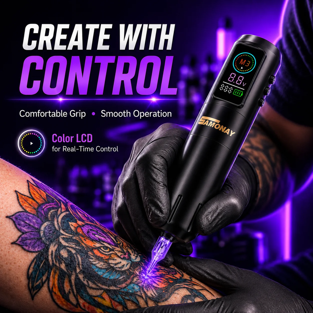 SAMONAY Wireless Tattoo Pen, Tattoo Machine Kit Complete Gift Sold Separately, Digital LED Color Display, 4 Memory Modes, 10 Needles, Portable Design, Tattoo Inks, Cordless Tattoo Gun Equipment for Beginners & Artists, Body Art Makeup Gift