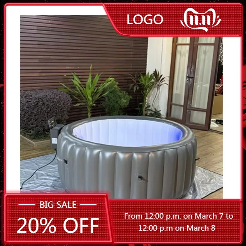 

STLF Outdoor Hot Tub 6 Persons Garden Spa Portable Whirlpool Spa Air Bubbles Indoor Round Inflatable Hot Tub Spa Bath Tub