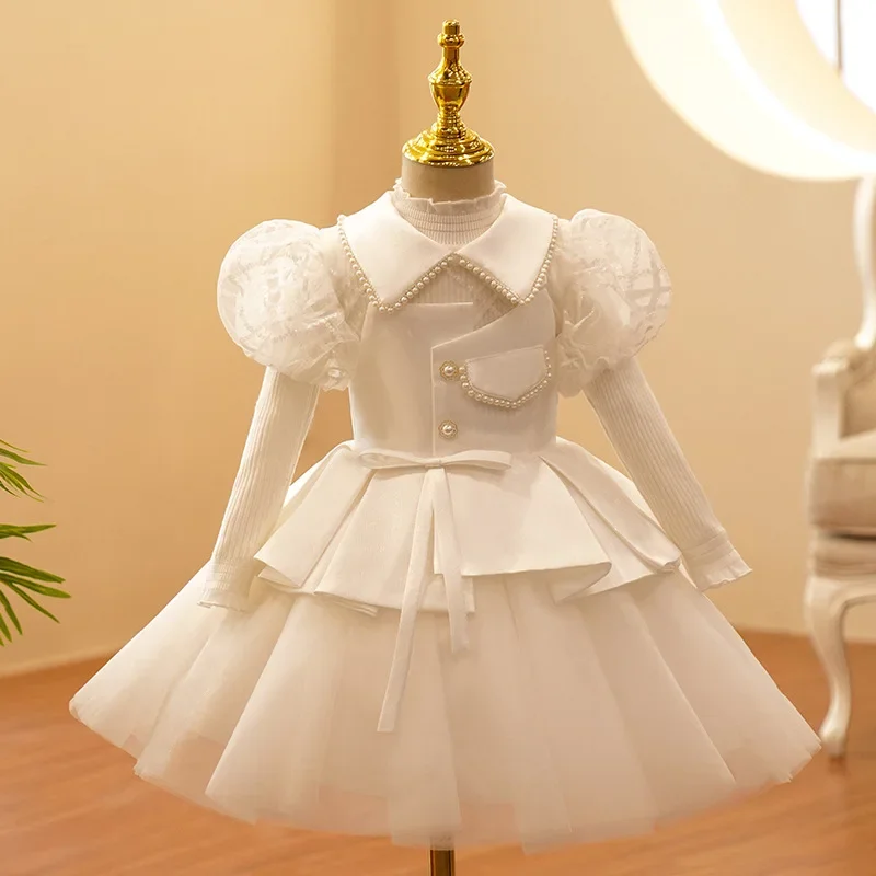 Girls Korean Princess Dress for Baby Elegant Wedding Formal Dresses Kids Vintage Ball Gown Children Birthday Party Vestidos