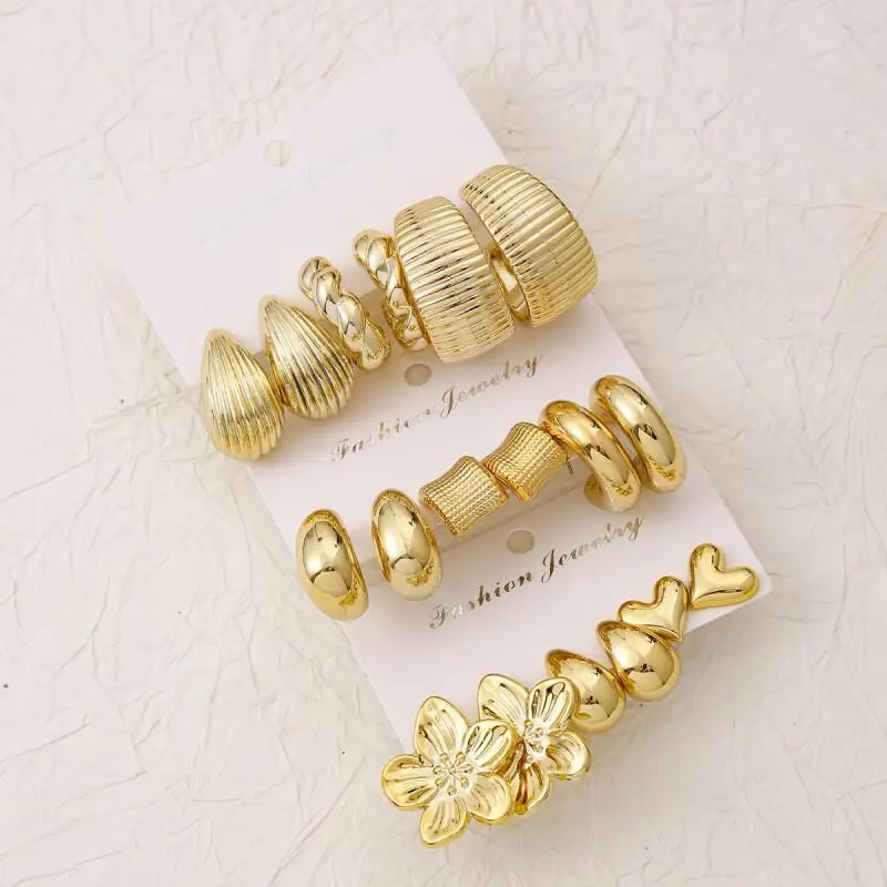 3/9 Pairs Chunky Statement Earrings Set,Floral Heart Alloy Earrings Pack, Trendy Jewelry for Women