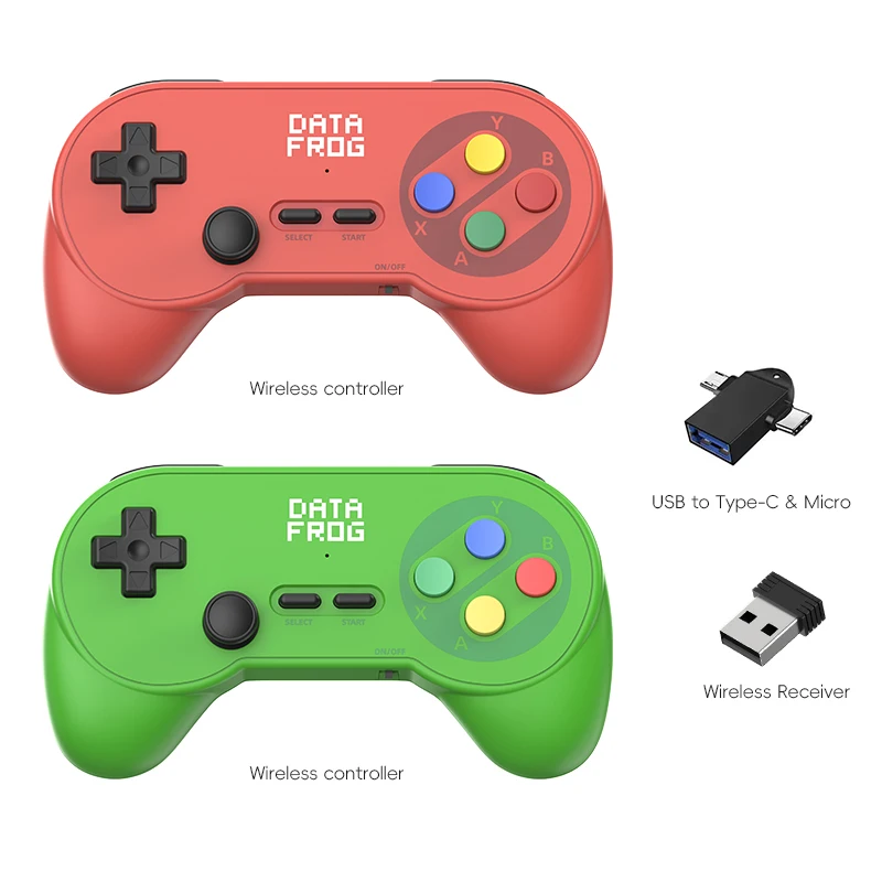 Data Frog PC07 Retro Kabelloser Gamepad mit Doppelempfänger, Klassischer Controller für PC DInput, Android, Arcade-Emulatoren