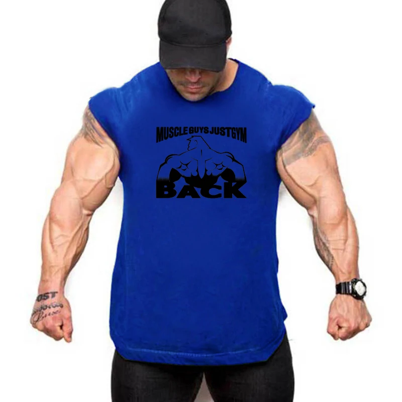 Cotton Men Running Fitness T-Shirt Sleeveless Gym Top Bodybuilding Tank Summer Workout Shirt Breathable Running Fitness Clothing