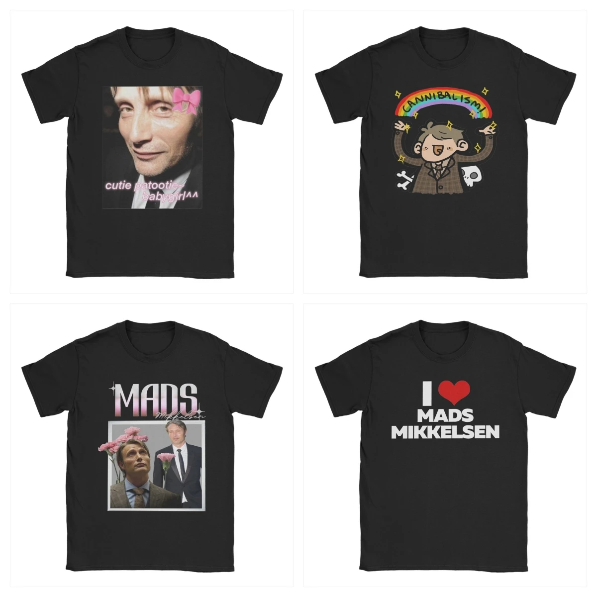 I Love Mads Mikkelsen Pattern T-shirt Men and Women Fashion Casual Tee 100% Cotton Loose Large T-shirt Fun Humorous Emoji Pack