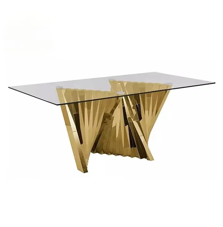 *Luxury Event Glass Top Wedding Table  Gold Stainless Steel Base Dining Table for Hotel Wedding Event