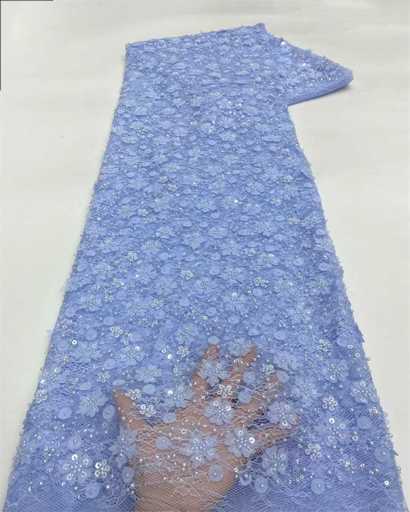 

African Sequins Lace Fabric High Quality Embroidery Handmade Sequence Beaded Lace Fabric For Bridal Material
