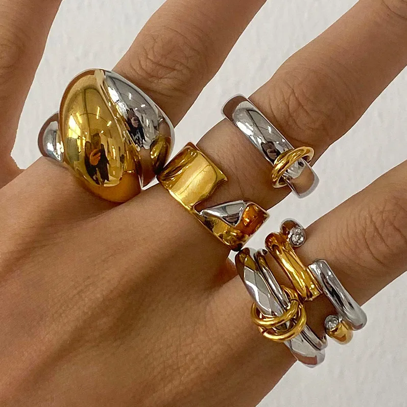 European American Color Matching Stainless Steel Ring High-grade of Niche Exaggerated Jewelry Hand Jewelry Cross-border Rings