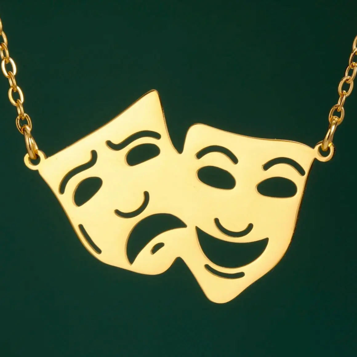 LIKGREAT Comedy Tragedy Masks for Drama Necklaces Stainless Steel Theater and Actors Greek Face Pendant Party Gift for Women Men