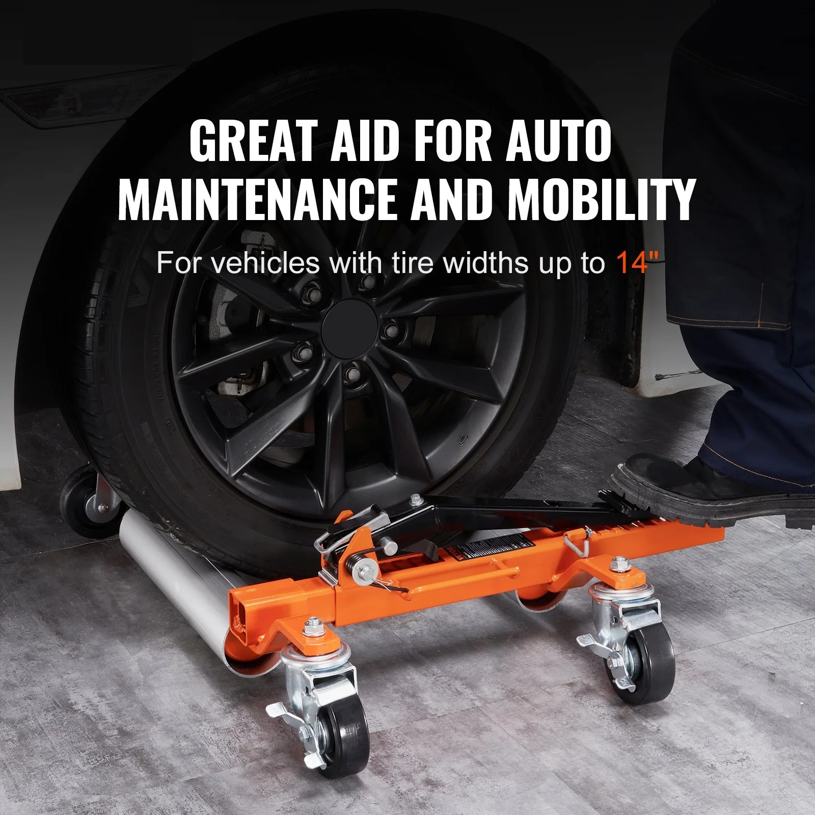 Wheel Dolly ,1 Piece Wheel Dolly Car Skate Vehicle Positioning with Ratcheting Foot Pedal, Ratchet Type Tire Skate Tire Jack