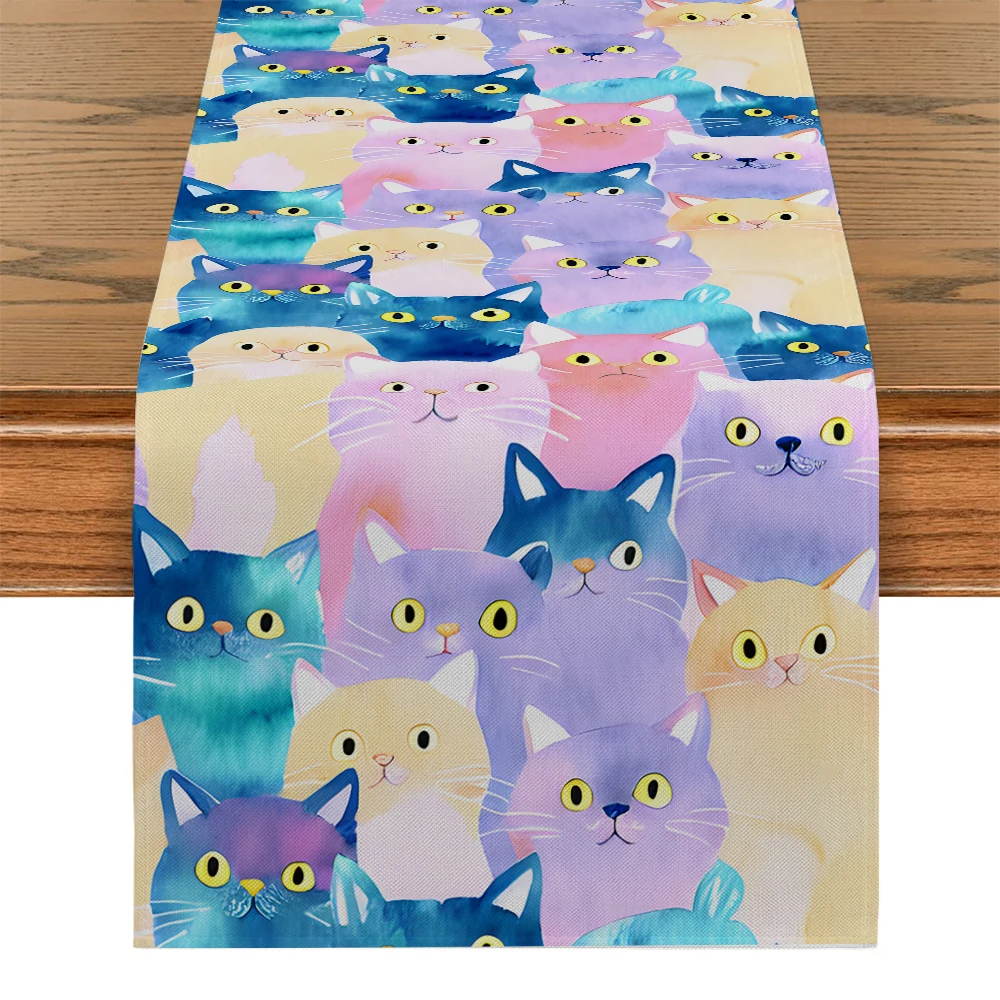 

Watercolor Abstract Cat Table Runners Dresser Table Decor Farmhouse Dining Table Runner Holiday Party Decoration