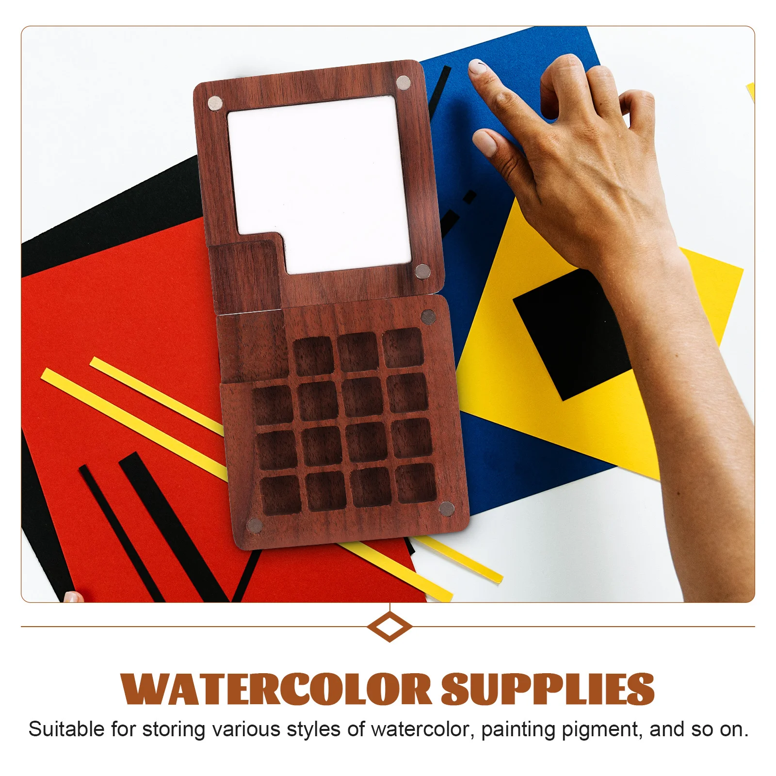 

Wood Watercolor Palettes 15-Grid Portable Paint Tray with Cover Mini Palette Box for Travel Artists Sketchbook Inspired Design