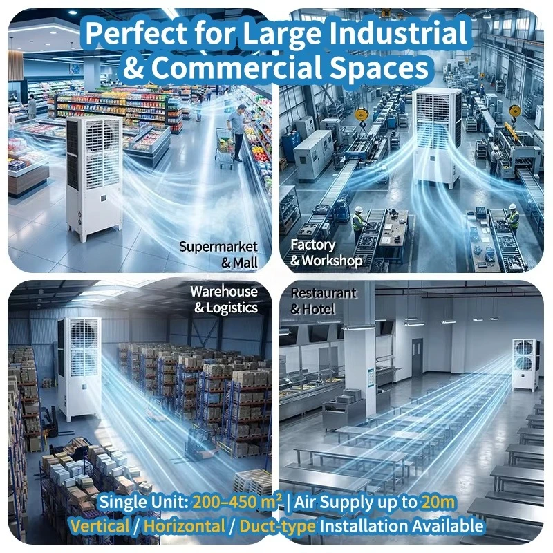 Smart IoT Industrial Evaporative Air Conditioner R-410A 28.5KW 5000m/h 1 Host 16 Sub-Units RS485 Modbus for Large Factory