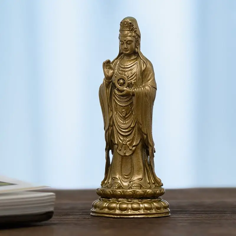 Solid Brass Statue of Guanyin Bodhisattva from Nanhai—Decorative Figurine for Home Buddhist Altars
