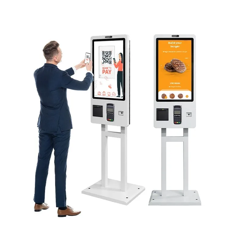Self-pay Terminal 23.6 27 32 Inch Touch Screen Fast Food Restaurant Self Service Ordering Kiosk