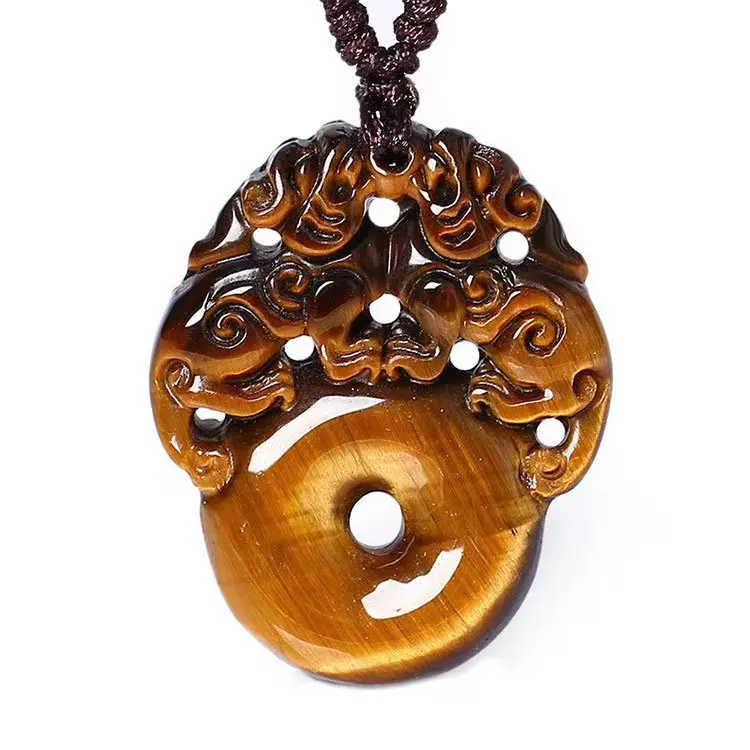 Natural Tiger Eye Stone Pixiu Pendant Men and Women Attracting Wealth in the Year of Destiny Safe Buckle, Necklace Sweater Chain