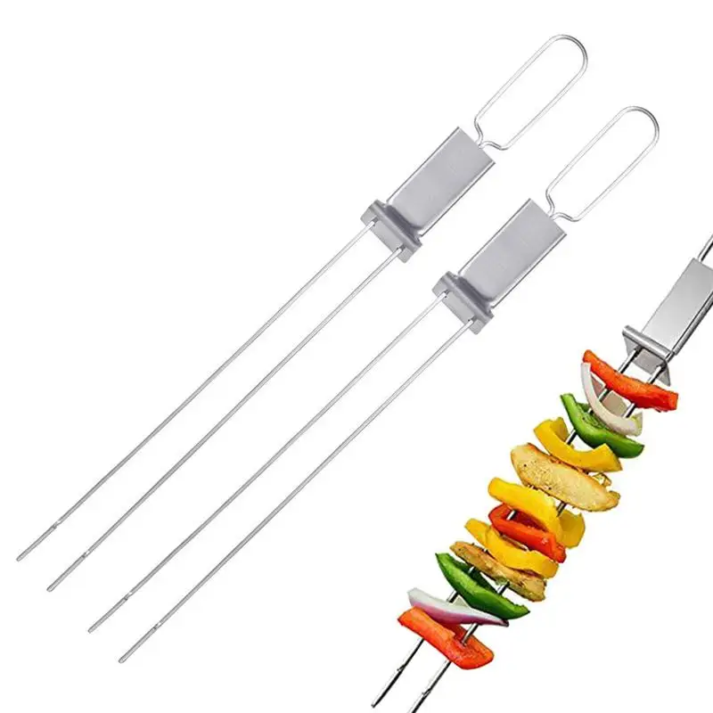 BBQ Skewers Stainless Steel Shish Forks Skewers Double Pronged Grilling Skewers BBQ Accessories For Camping