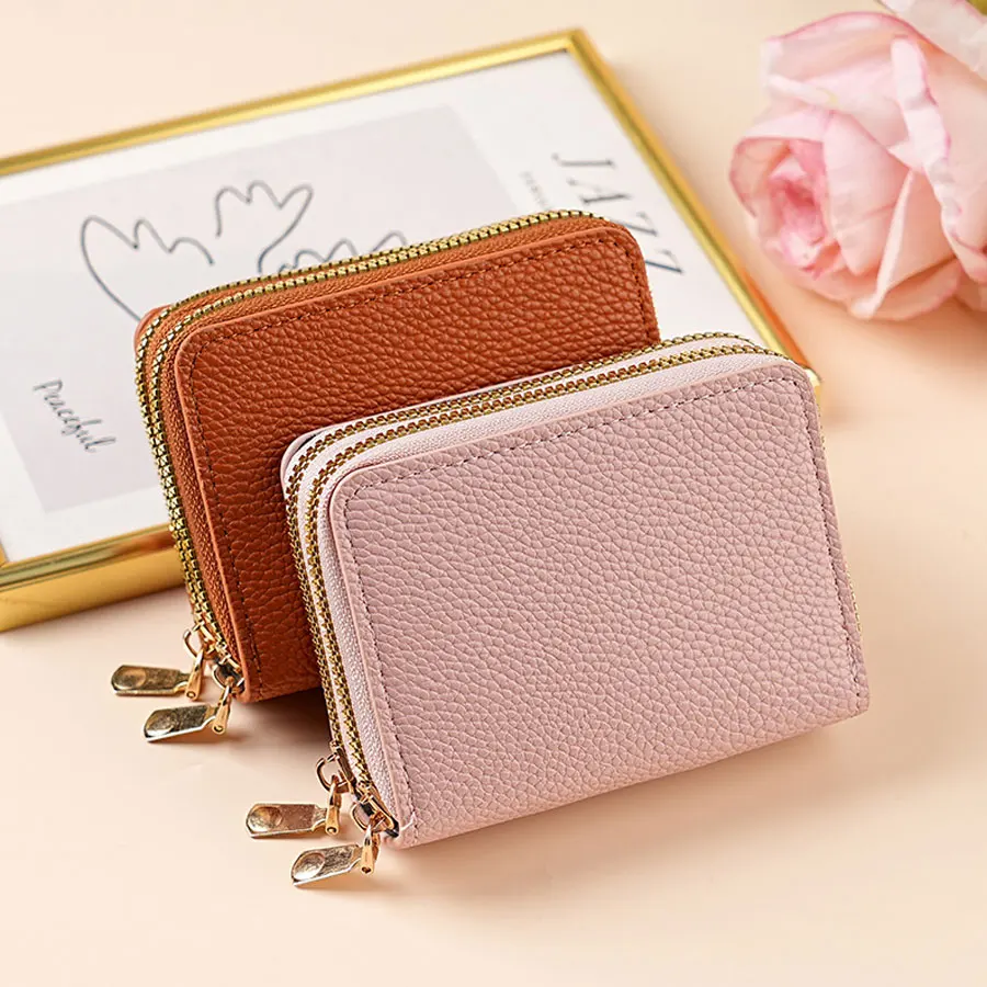 Multifunctional Pu Leather Accordion Double-Layer Zipper Women'S Wallet Large Capacity Korean Style Multi-Card Slot Coin Purse