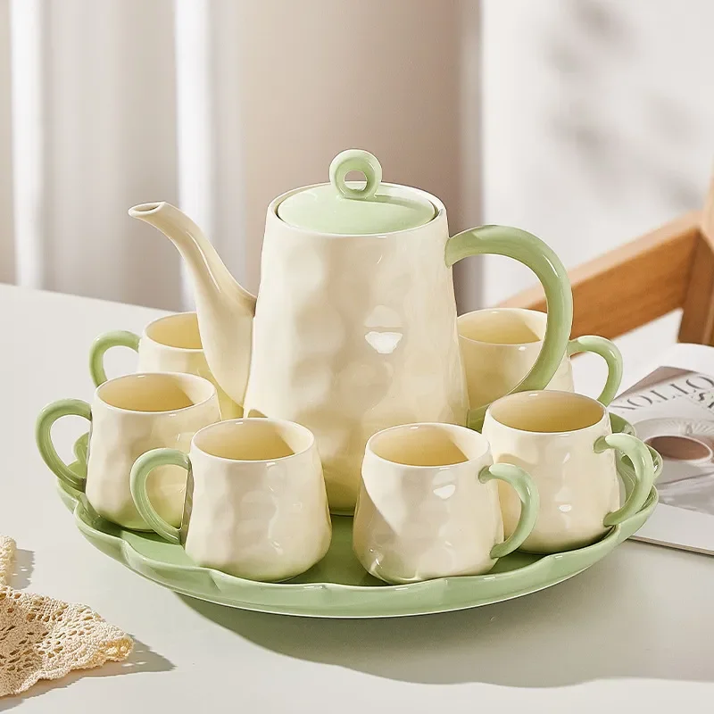 Cream wind ceramic tea set household living room water cup cup set teapot tea cup mug water set housewarming gift