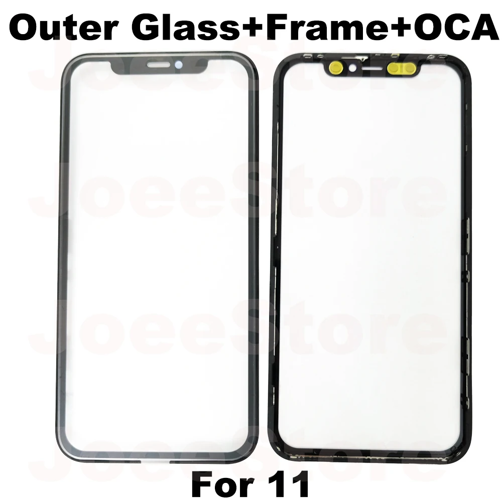 2pcs Front Outer Glass With Frame Bezel For iphone 6 6S 7 8 Plus 11 XR X XS Max Screen Display Outer Panel Glass+Frame +OCA Film