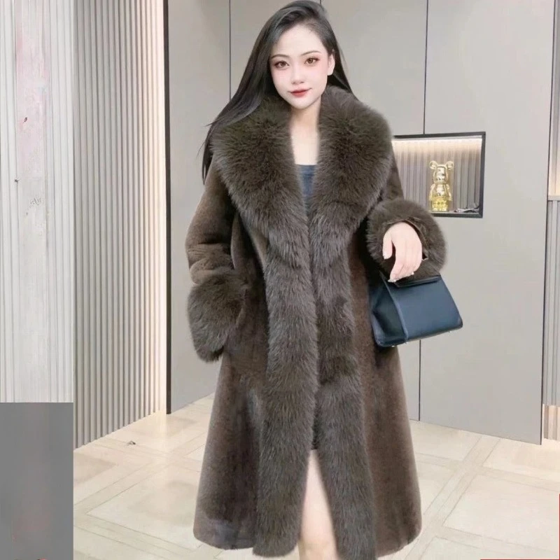 Abrigo de mujer, chaqueta de invierno de conejo Natural y piel, ropa larga para mujer, prendas de vestir exteriores femeninas con 2025