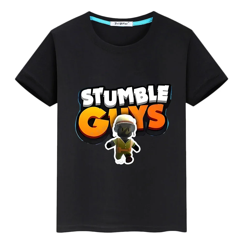 Stumble Guys Kawaii Print T-shirt Short 100% Cotton Tops girls boy Casual y2k one piece anime Tees pride tshirt kids clothes